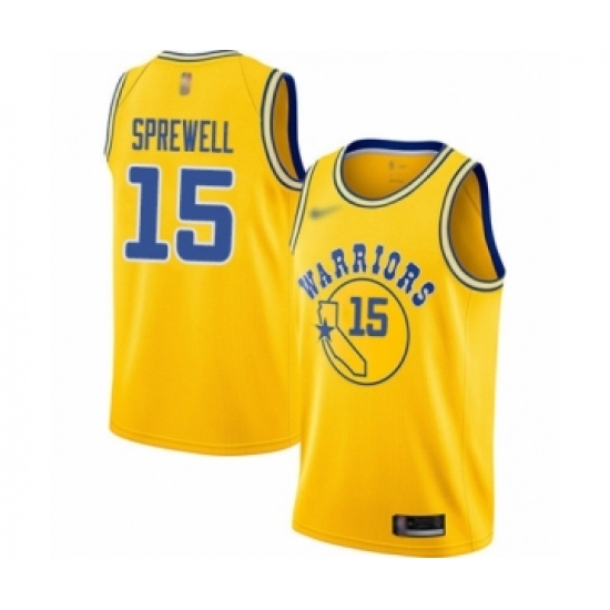 Women's Golden State Warriors #15 Latrell Sprewell Swingman Gold Hardwood Classics Basketball Jersey - Ujersey