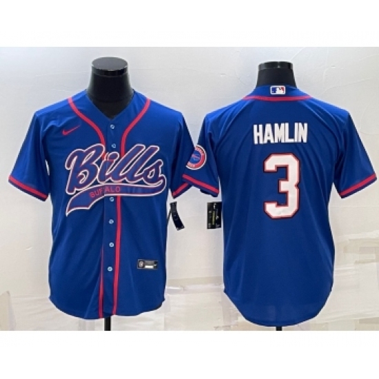Men's Buffalo Bills #3 Damar Hamlin Blue With Patch Cool Base Stitched Baseball Jersey - Ujersey