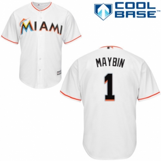 Youth Majestic Miami Marlins #1 Cameron Maybin Authentic White Home Cool Base MLB Jersey - Ujersey