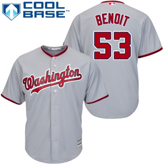 Youth Majestic Washington Nationals #53 Joaquin Benoit Replica Grey Road Cool Base MLB Jersey - Ujersey