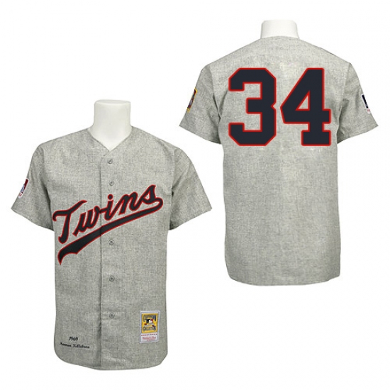 Men's Mitchell and Ness 1969 Minnesota Twins #34 Kirby Puckett Authentic Grey Throwback MLB Jersey - Ujersey