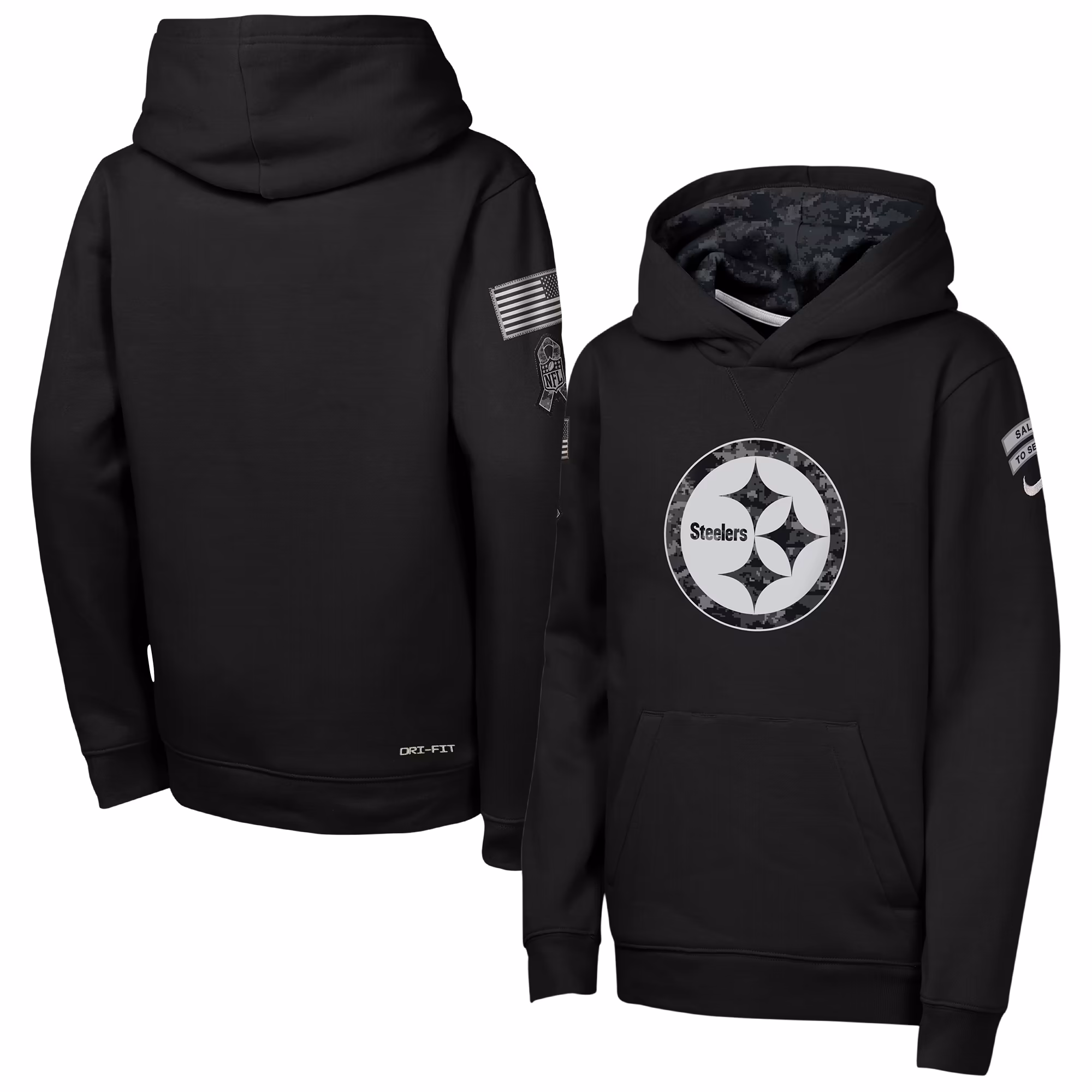 Youth Pittsburgh Steelers  Nike Black 2026 Salute to Service Club Fleece Pullover Hoodie - Ujersey Shop