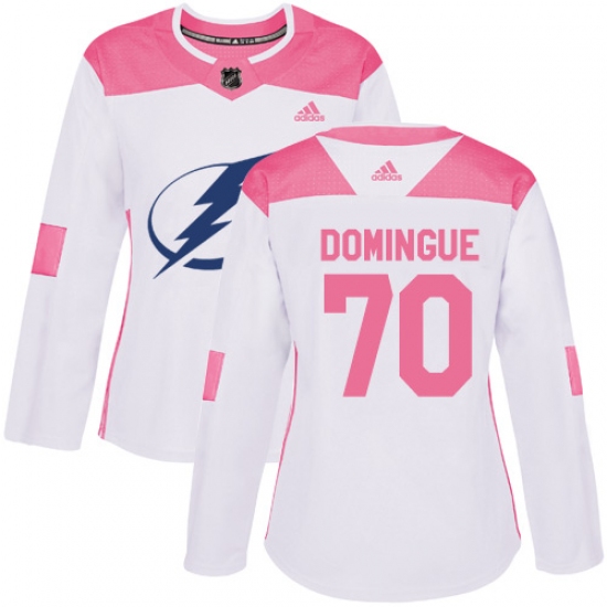 Women's Adidas Tampa Bay Lightning #70 Louis Domingue Authentic White Pink Fashion NHL Jersey - Ujersey