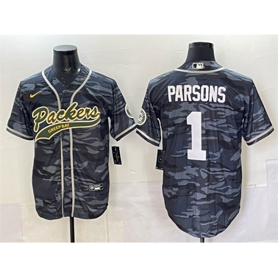 Men's Green Bay Packers #1 Micah Parsons Gray Camo Cool Base Stitched Baseball Jersey - Ujersey