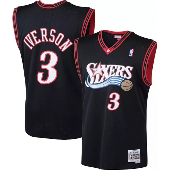 Men's Philadelphia 76ers #3 Allen Iverson Black Throwback Basketbal Jersey - Ujersey