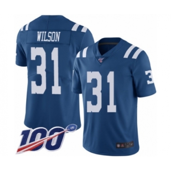 Men's Indianapolis Colts #31 Quincy Wilson Limited Royal Blue Rush Vapor Untouchable 100th Season Football Jersey - Ujersey