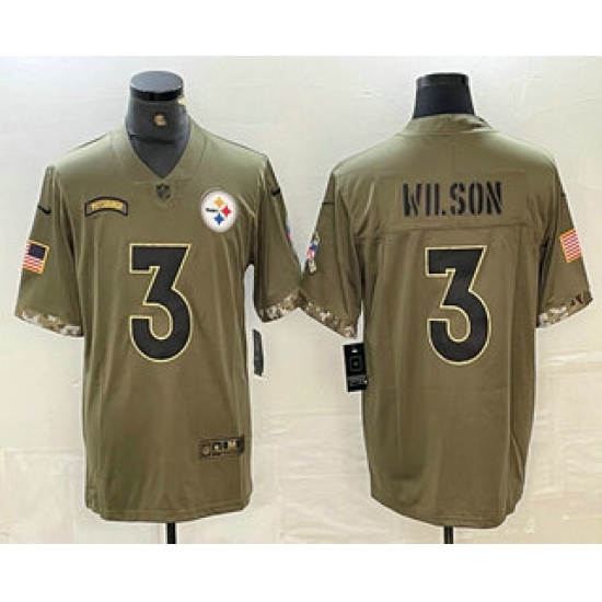 Men's Pittsburgh Steelers #3 Russell Wilson Olive 2022 Salute To Service Limited Stitched Jersey - Ujersey