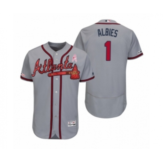 Men's Ozzie Albies Atlanta Braves #1 Gray 2019 Mothers Day Flex Base Authentic Jersey - Ujersey
