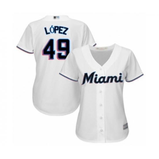 Women's Miami Marlins #49 Pablo Lopez Authentic White Home Cool Base Baseball Player Jersey