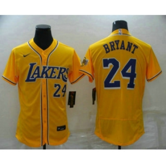 Men's Los Angeles Lakers #24 Kobe Bryant Number Yellow Cool Base Stitched Baseball Jersey - Ujersey