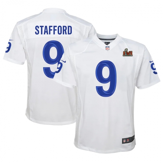 Youth Los Angeles Rams #9 Matthew Stafford White Nike Royal Super Bowl LVI Patch Jersey - Ujersey