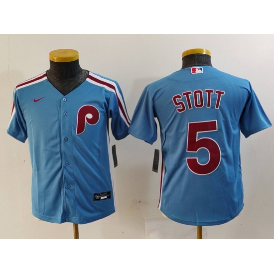 Youth Philadelphia Phillies #5 Bryson Stott Light Blue Cooperstown Cool Base Jersey - Ujersey