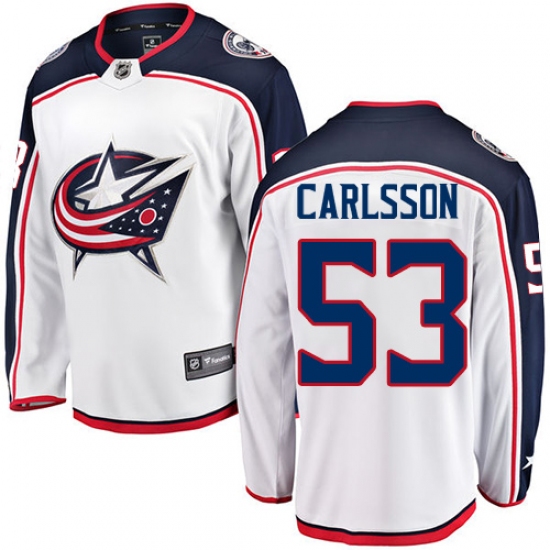 Youth Columbus Blue Jackets #53 Gabriel Carlsson Fanatics Branded White Away Breakaway NHL Jersey - Ujersey