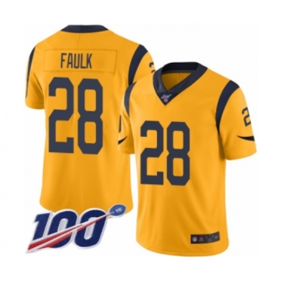 Men's Los Angeles Rams #28 Marshall Faulk Limited Gold Rush Vapor Untouchable 100th Season Football Jersey - Ujersey