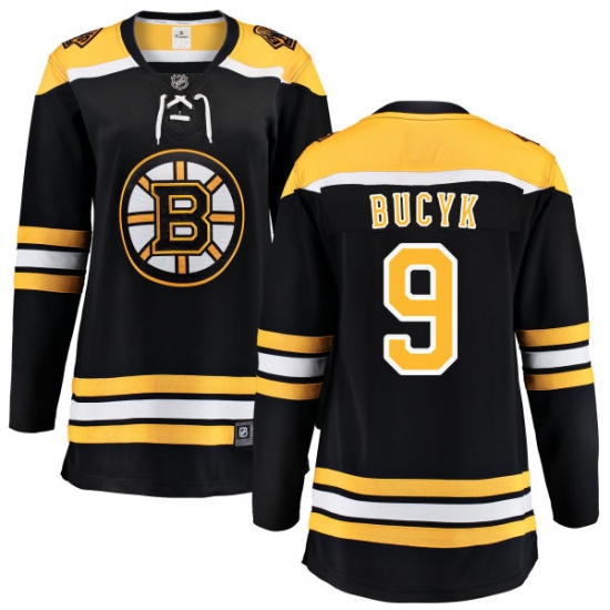 Women's Boston Bruins #9 Johnny Bucyk Authentic Black Home Fanatics Branded Breakaway NHL Jersey - Ujersey
