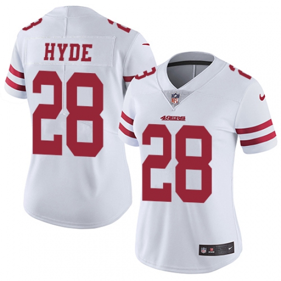 Women's Nike San Francisco 49ers #28 Carlos Hyde White Vapor Untouchable Limited Player NFL Jersey - Ujersey