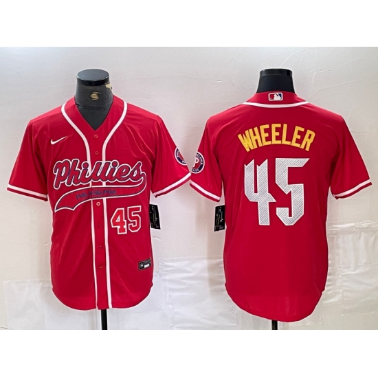 Men's Philadelphia Phillies #45 Zack Wheeler Number Red Cool Base Stitched Baseball Jerseys - Ujersey