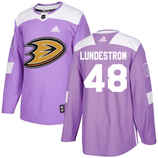 Youth Adidas Anaheim Ducks #48 Isac Lundestrom Authentic Purple Fights Cancer Practice NHL Jersey - Ujersey