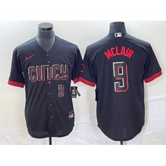 Men's Cincinnati Reds #9 Matt McLain Number Black 2023 City Connect Cool Base Stitched Jersey 2 - Ujersey