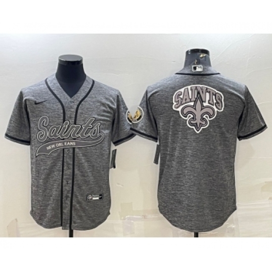 Men's New Orleans Saints Grey Team Big Logo With Patch Cool Base Stitched Baseball Jersey - Ujersey