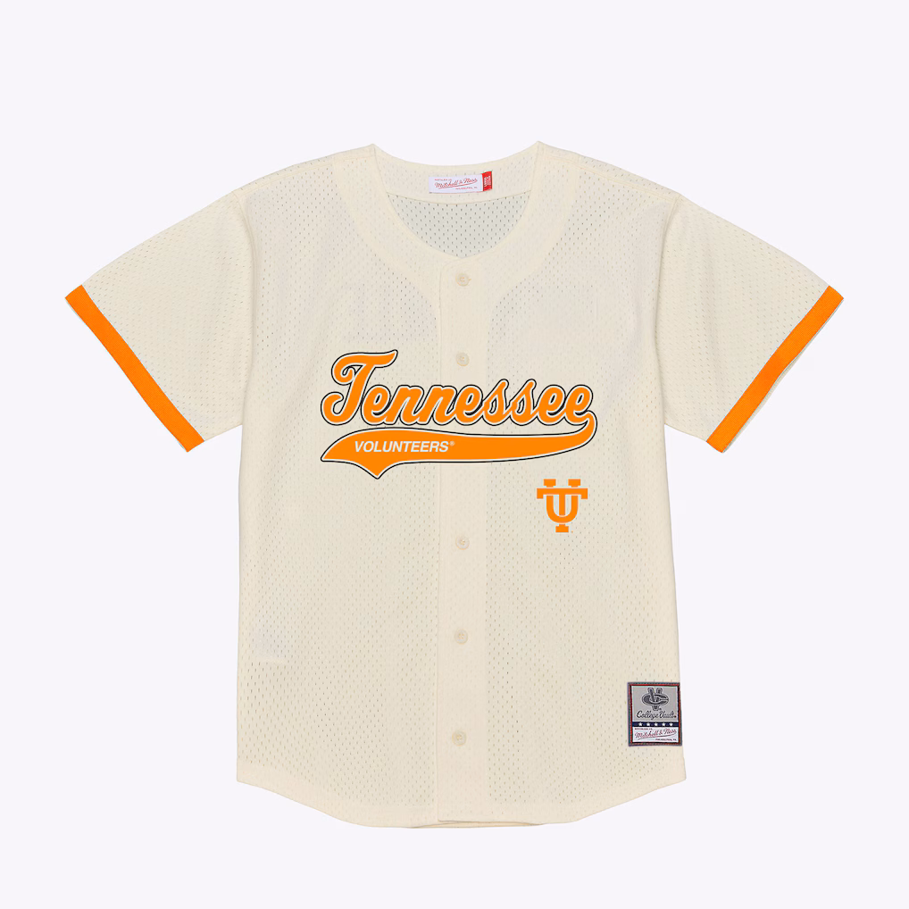 Men's Mitchell & Ness Cream Tennessee Volunteers Mesh Button-Up Batting Practice Baseball Jersey