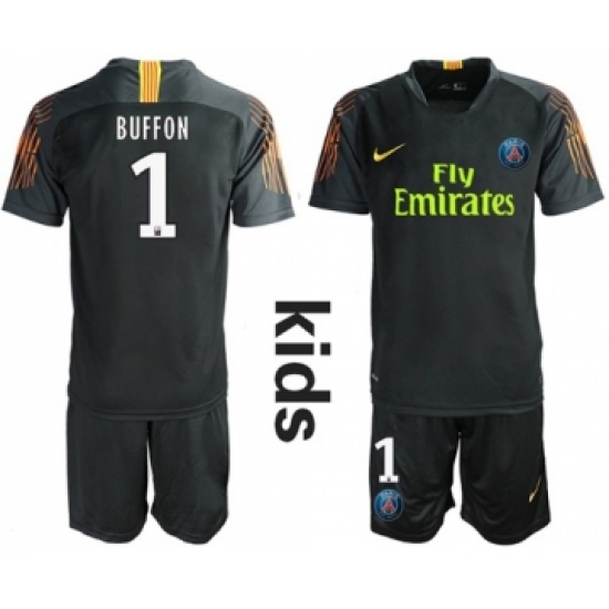 Paris Saint Germain #1 Buffon Black Goalkeeper Kid Soccer Club Jersey