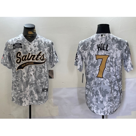Men's New Orleans Saints #7 Taysom Hill Arctic Camo 2024 Salute to Service Stitched Baseball Jersey - Ujersey