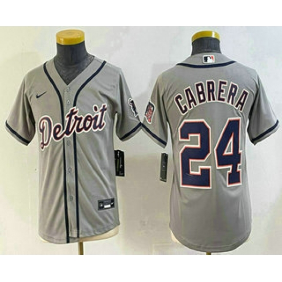 Youth Detroit Tigers #24 Miguel Cabrera Grey Cool Base Stitched Jersey - Ujersey