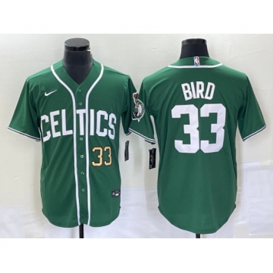 Men's Nike Boston Celtics #33 Larry Bird Number Green Stitched Baseball Jersey - Ujersey