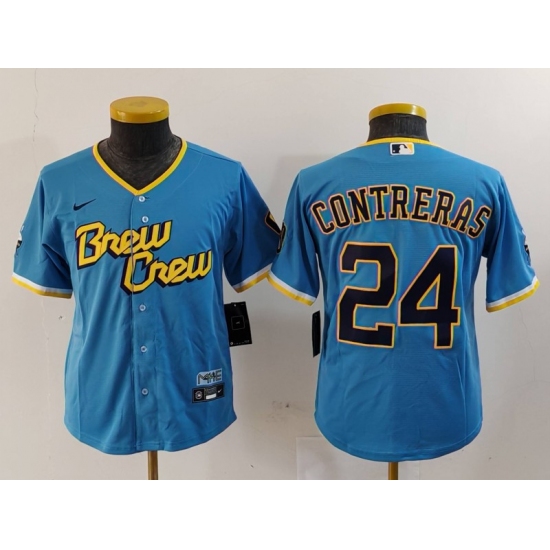 Youth Milwaukee Brewers #24 William Contreras Blue 2022 City Connect Cool Base Stitched Jersey - Ujersey