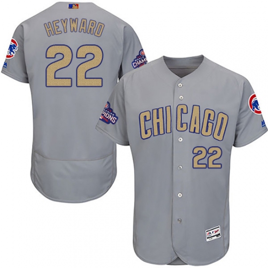 Men's Majestic Chicago Cubs #22 Jason Heyward Authentic Gray 2017 Gold Champion Flex Base MLB Jersey - Ujersey