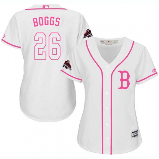 Women's Majestic Boston Red Sox #26 Wade Boggs Authentic White Fashion 2018 World Series Champions MLB Jersey - Ujersey