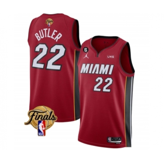 Men's Miami Heat #22 Jimmy Butler Red 2023 Finals Statement Edition With NO.6 Stitched Basketball Jersey
