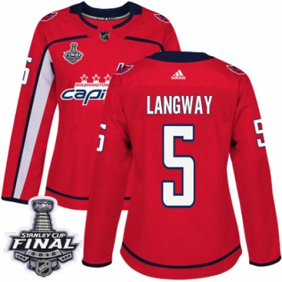 Women's Adidas Washington Capitals #5 Rod Langway Authentic Red Home 2018 Stanley Cup Final NHL Jersey - Ujersey