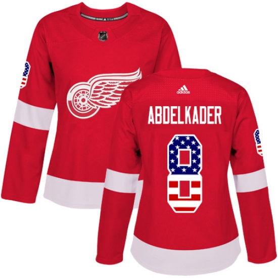 Women's Adidas Detroit Red Wings #8 Justin Abdelkader Authentic Red USA Flag Fashion NHL Jersey - Ujersey