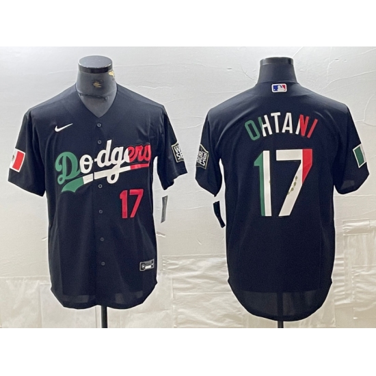Men's Los Angeles Dodgers #17 Shohei Ohtani Number Mexico Black Cool Base Stitched Baseball Jerseys - Ujersey