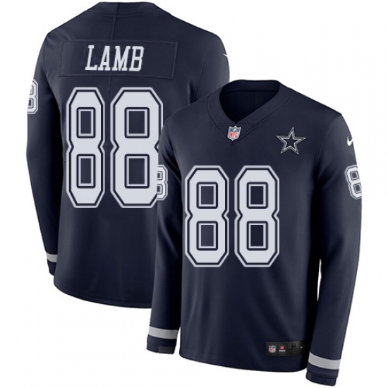 Youth Dallas Cowboys #88 CeeDee Lamb Navy Blue Team Color Stitched Limited Therma Long Sleeve Jersey - Ujersey