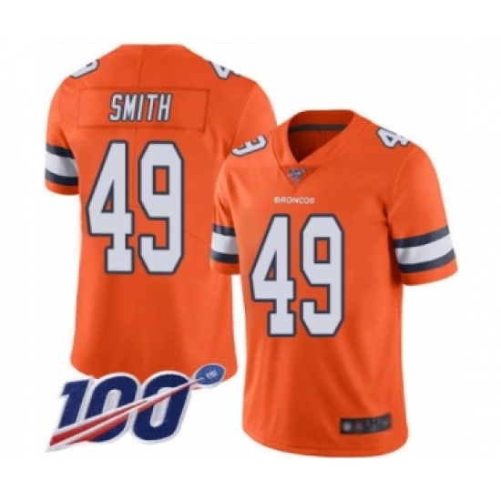 Men's Denver Broncos #49 Dennis Smith Limited Orange Rush Vapor Untouchable 100th Season Football Jersey - Ujersey