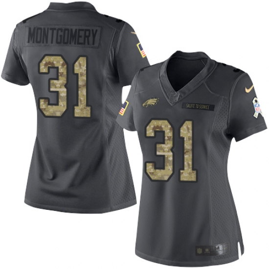 Women's Nike Philadelphia Eagles #31 Wilbert Montgomery Limited Black 2016 Salute to Service NFL Jersey - Ujersey