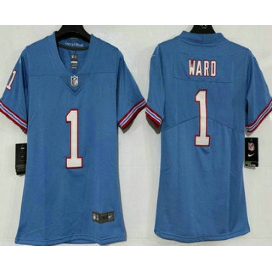Women's Tennessee Titans #1 Cameron Ward Limited Blue Throwback Vapor Jersey - Ujersey