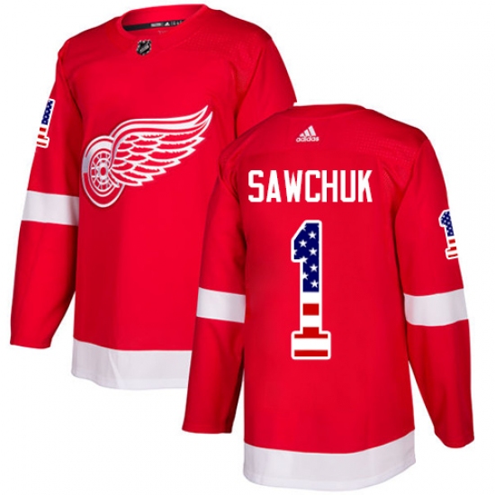 Men's Adidas Detroit Red Wings #1 Terry Sawchuk Authentic Red USA Flag Fashion NHL Jersey - Ujersey