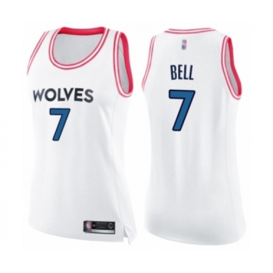 Women's Minnesota Timberwolves #7 Jordan Bell Swingman White Pink Fashion Basketball Jersey - Ujersey