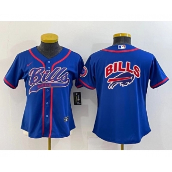 Women's Buffalo Bills Royal Team Big Logo With Patch Cool Base Stitched Baseball Jersey - Ujersey