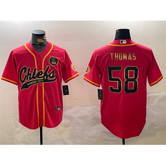 Men's Kansas City Chiefs #58 Derrick Thomas Red Gold Cool Base Stitched Baseball Jersey - Ujersey