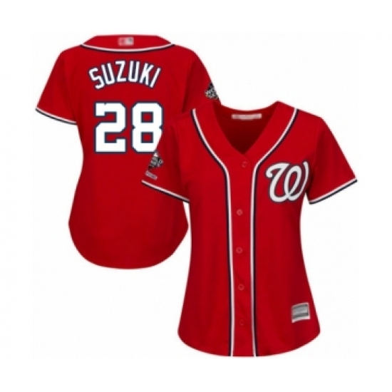 Women's Washington Nationals #28 Kurt Suzuki Authentic Red Alternate 1 Cool Base 2019 World Series Champions Baseball Jersey - Ujersey
