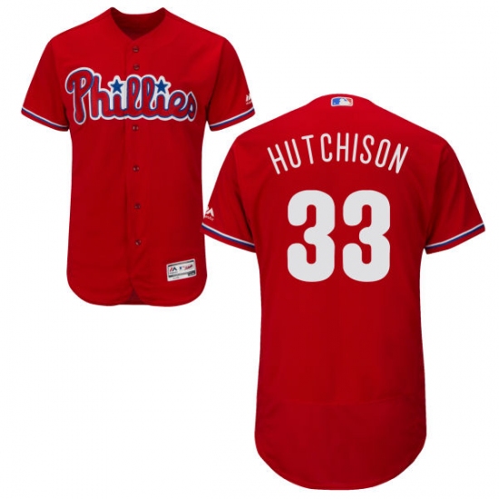 Men's Majestic Philadelphia Phillies #33 Drew Hutchison Red Alternate Flex Base Authentic Collection MLB Jersey - Ujersey