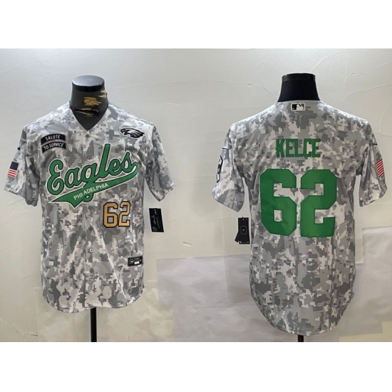 Men's Philadelphia Eagles #62 Jason Kelce Arctic Camo 2024 Salute to Service Stitched Baseball Jerseys - Ujersey