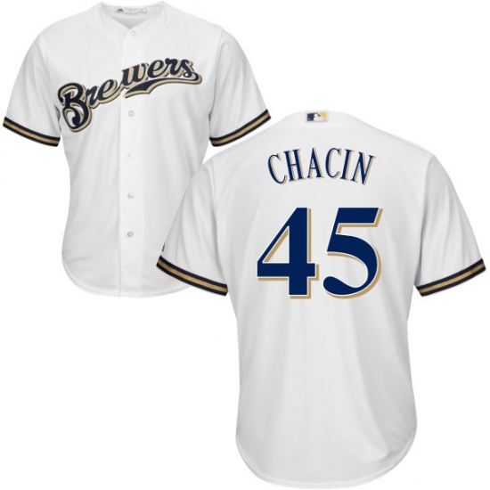 Youth Majestic Milwaukee Brewers #45 Jhoulys Chacin Authentic White Home Cool Base MLB Jersey - Ujersey