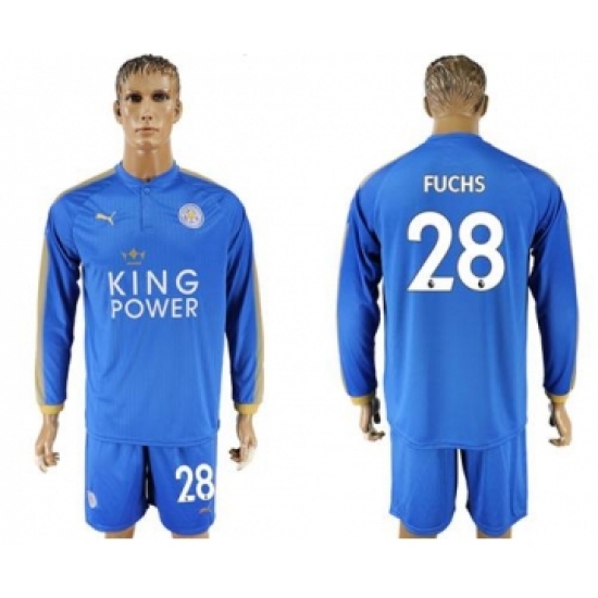 Leicester City #28 Fuchs Home Long Sleeves Soccer Club Jersey