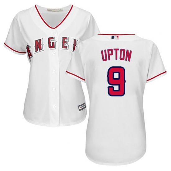Women's Majestic Los Angeles Angels of Anaheim #9 Justin Upton Replica White Home Cool Base MLB Jersey - Ujersey